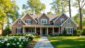 Showcasing a Sharon Custom Colonial New Build with elegant features and lush landscaping.