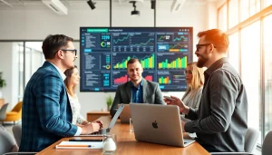 Erfolgreiches linkbuilding Strategien besprechen in einem modernen Büro mit digitalem Marketingteam.