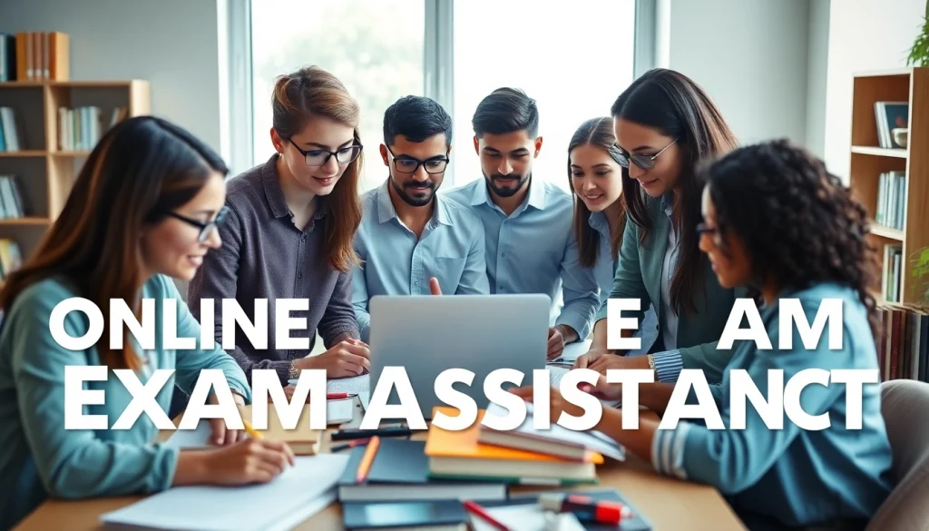 Students utilizing online exam assistance tools in a collaborative study environment.