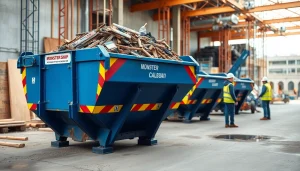 Efficient use of Monster Skips at a busy construction site with workers managing materials.