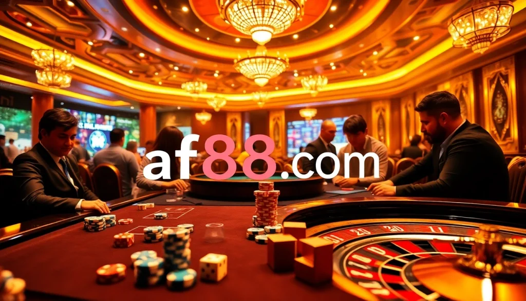Players engaging in thrilling games at af88 com casino, showcasing excitement and luxury.